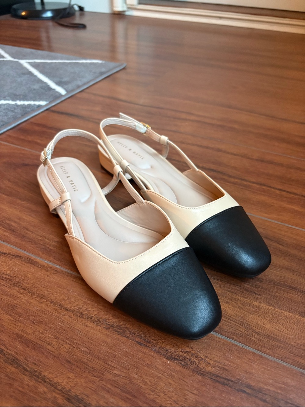 Two-Tone Black and Cream Slingback Flats